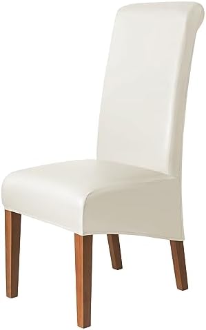 Faux Leather Waterproof Stretch Dining Chair Covers Cream 4