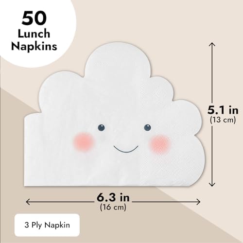 White Cloud Shape Paper Napkins for Baby Shower 50 Pack