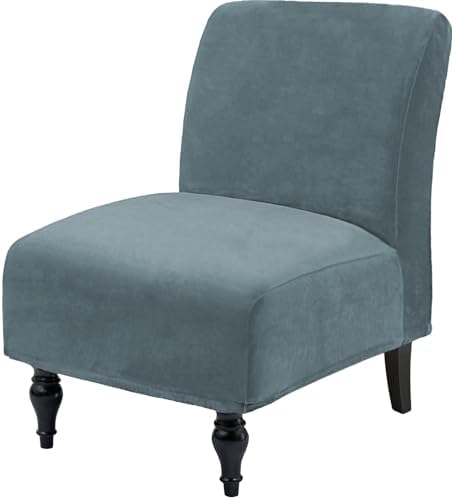 Velvet Armless Chair Covers Stone Blue