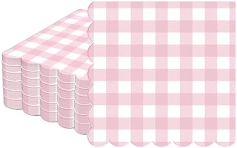 100Pcs Pink Scalloped Gingham Napkins for Parties and Home Use