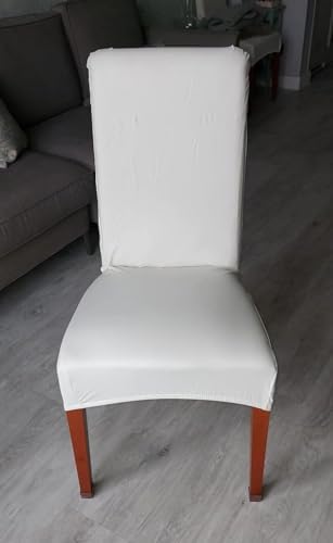 Faux Leather Waterproof Stretch Dining Chair Covers Cream 4
