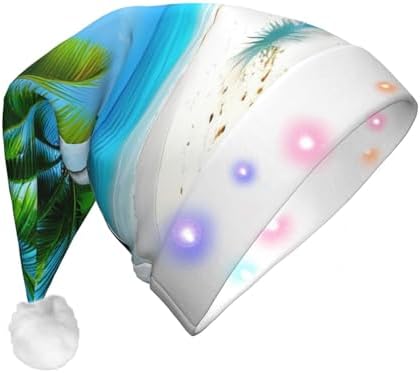 Palm Trees And Blue Sea Print Christmas Hat with LED Lights