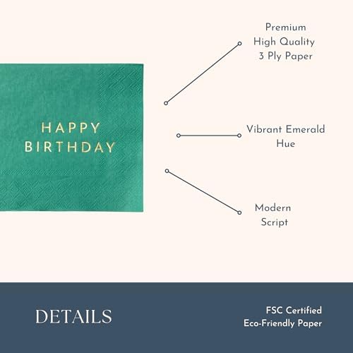 Green Happy Birthday Party Paper Napkins 5 Folded Pack of 20