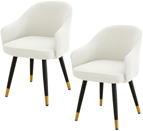 Stretchy Curved Back Dining Chair Covers with Arms 2PCS White