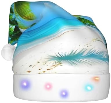 Palm Trees And Blue Sea Print Christmas Hat with LED Lights