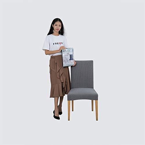 Pack of 4 Dinning Room Chair Slipcovers Stretchable Jacquard Fabric Light Gray