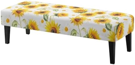Dining Bench Slipcover with Sunflower Design