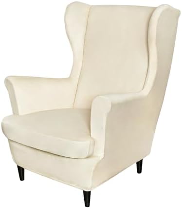 PENDEJATO Wing Chair Slipcovers 2 Piece Velvet Light Beige