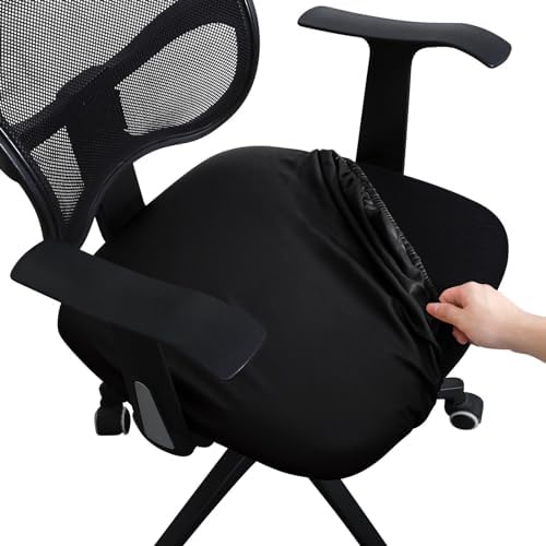 Leefasy Waterproof Office Chair Seat Cover Black PU Leather Slipcover