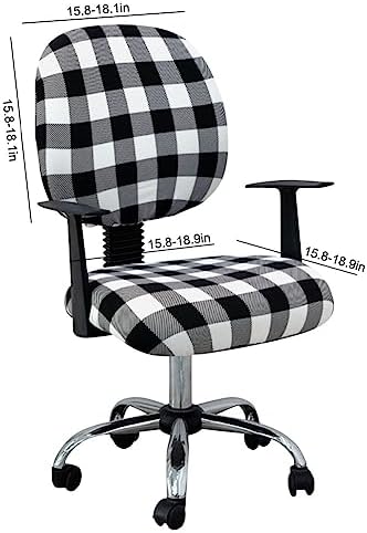 KABAKE Black White Plaid Office Chair Slipcovers