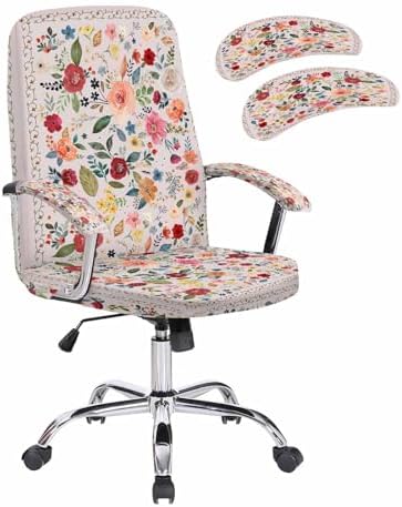 Pink Spring Floral Office Chair Cover with Armrest Covers and Zipper