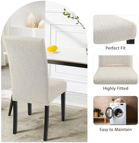 SearchI Jacquard Dining Chair Covers Set of 6 Beige Floral
