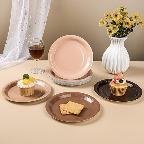 24Pcs Gradient Brown Party Plates 7 Inch for Holidays