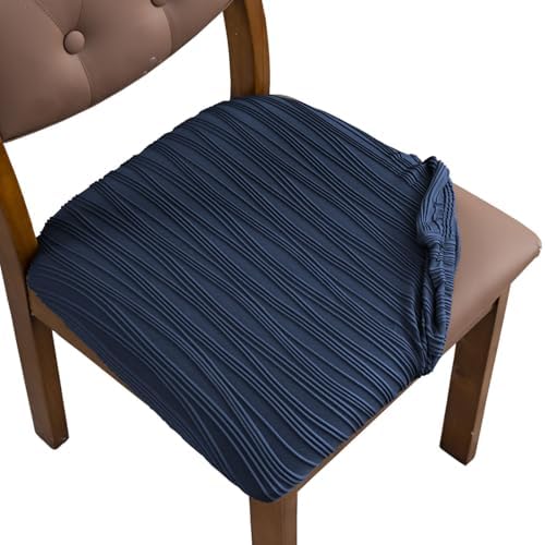 Doottoo Stretch Jacquard Seat Covers - 4 PCS Navy Dining Chair Cushion Slipcovers