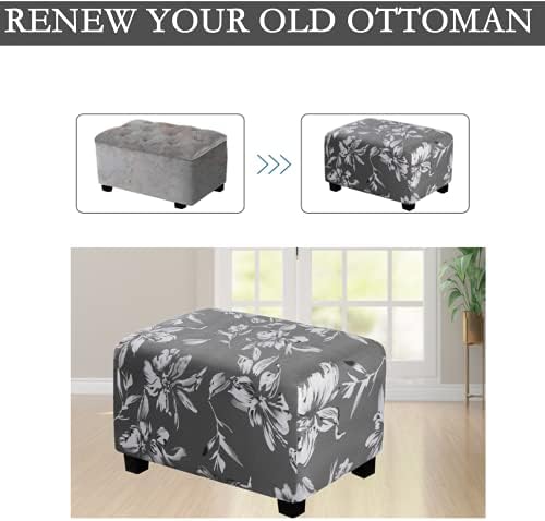 Rectangle Ottoman Cover with Lily Print Non-Slip and Stretchable