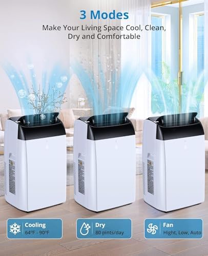 14000BTU Portable AC Unit with Cool Fan Dry 3-in-1 Modes