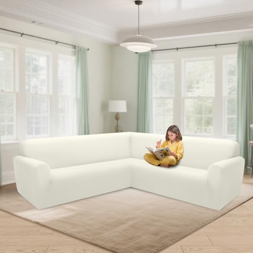 ALIECOM Cool Cream Sectional Sofa Slipcover L Shape X-Large