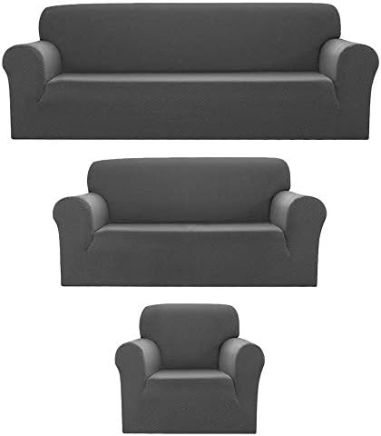 Sapphire Home 3-Piece Sofa Slipcover Set Diamond Pattern Light Gray