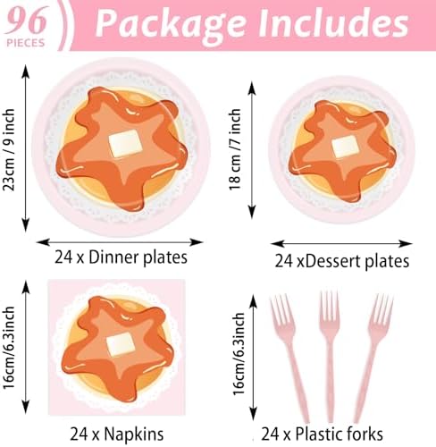 96Pcs Fluffy Pancake Party Plates Napkins Set for 24 Guests