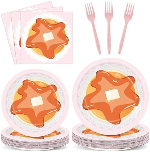 96Pcs Fluffy Pancake Party Plates Napkins Set for 24 Guests