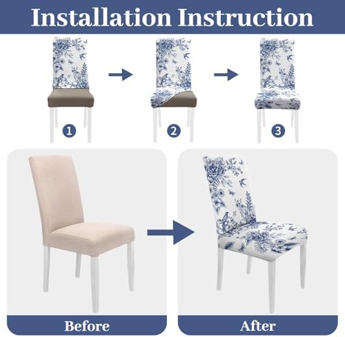 Blue Floral Dining Chair Covers Set of 6