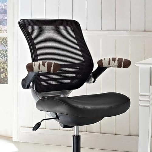 Brown Cow Print Rotating Chair Arm Cover Stain Resistant