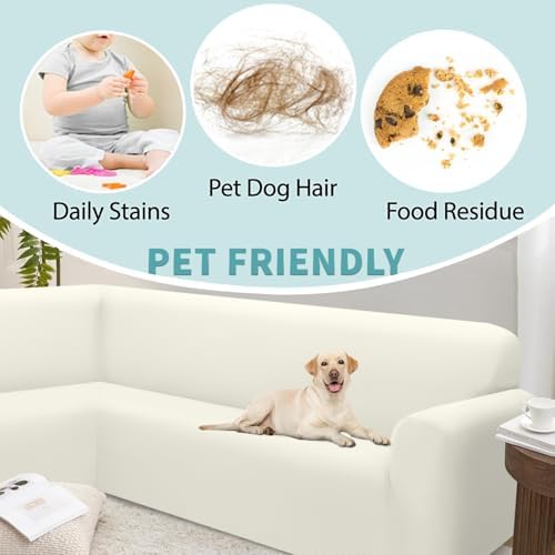 ALIECOM Cool Cream Sectional Sofa Slipcover L Shape X-Large
