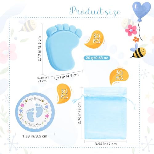 30 Sets Baby Shower Favors Refreshing Feet Soap with Blue Packaging
