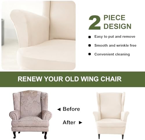 HAOYONG 2 Piece Wingback Chair Covers Waterproof Spandex