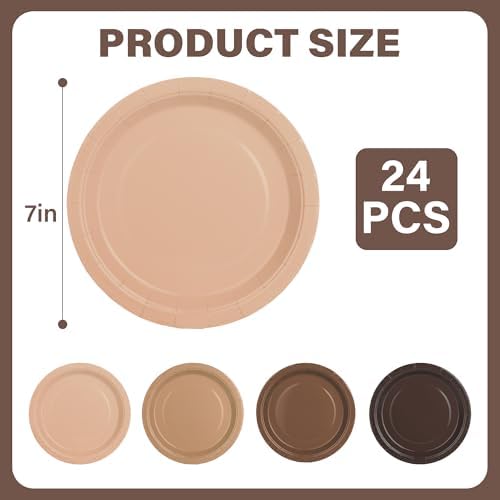 24Pcs Gradient Brown Party Plates 7 Inch for Holidays