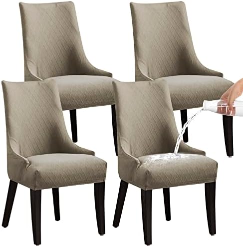 Wingback Chair Covers Set of 4 Reusable Taupe Slipcovers