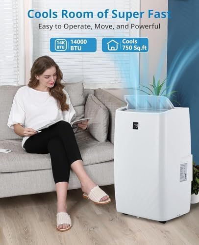 14000 BTU Portable AC with 3-Speed Fan and 24 Hour Timer