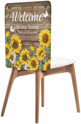Welcome Texts Yellow Sunflowers Dining Chair Covers 4 Pack Removable