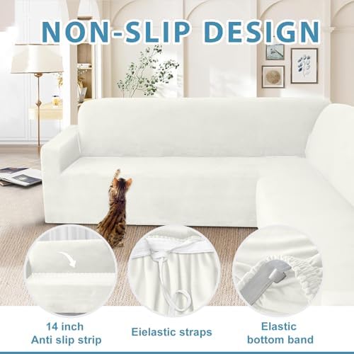 Velvet Stretch L Shape Sofa Cover Set for Living Room