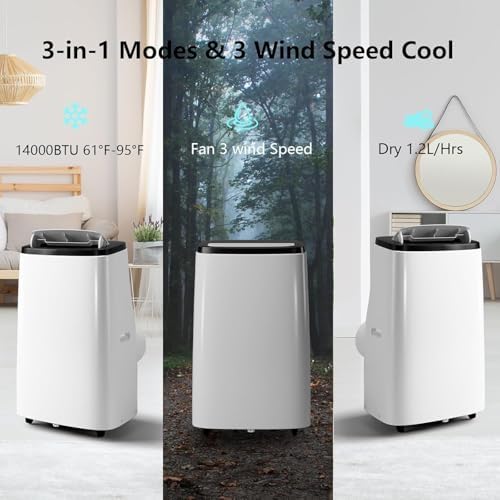 14000 BTU Portable Air Conditioner with Dehumidifier and Fan Mode