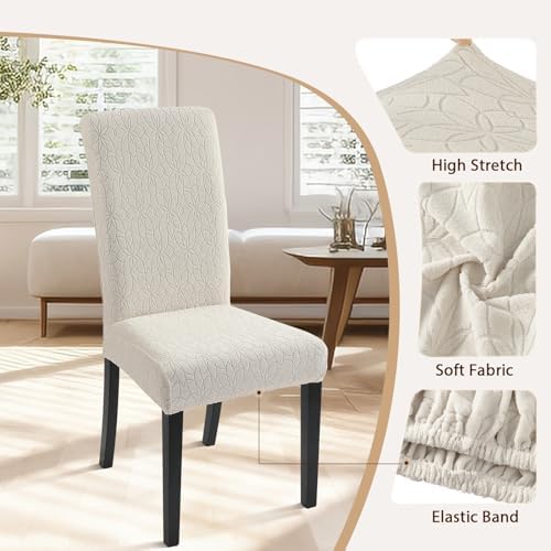 SearchI Jacquard Dining Chair Covers Set of 6 Beige Floral