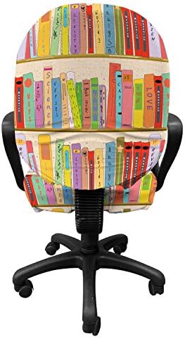 Lunarable Bookcase Office Chair Slipcover Pale Peach Pink Green