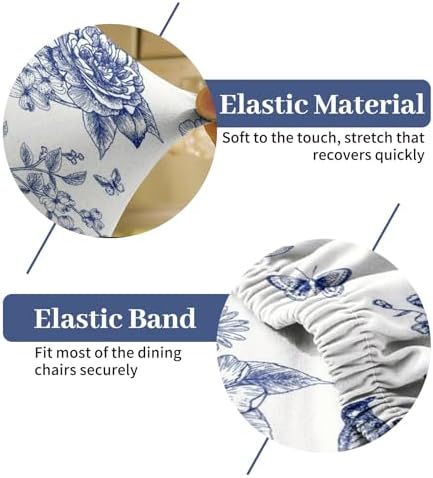 Blue Floral Dining Chair Covers Set of 6