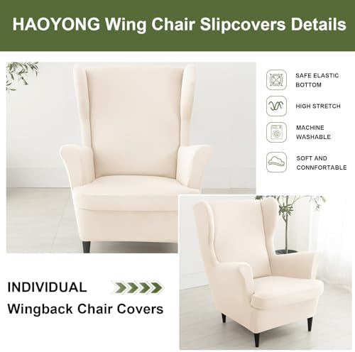HAOYONG 2 Piece Wingback Chair Covers Waterproof Spandex