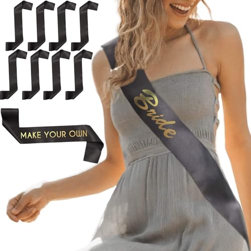 BLUE PANDA Blank Satin Sash 8 Pack Black