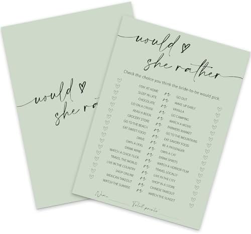 Whaline 50 Sheets Sage Green Bridal Shower Game Cards