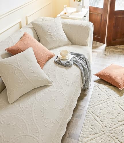 Leaf Floral Cotton Quilted Dog Couch Cover for Farmhouse Sofa