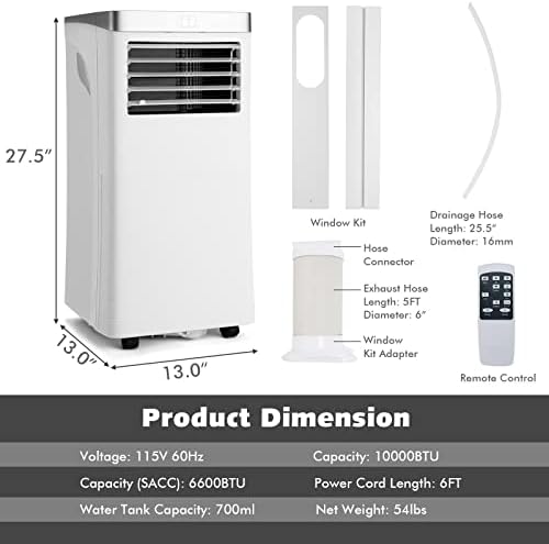 GOFLAME 10000BTU Portable AC with 3-in-1 Function and Remote Control
