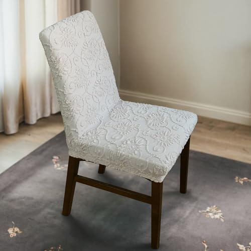 Stretch Dining Chair Covers Set of 2 Embossed Floral Pattern