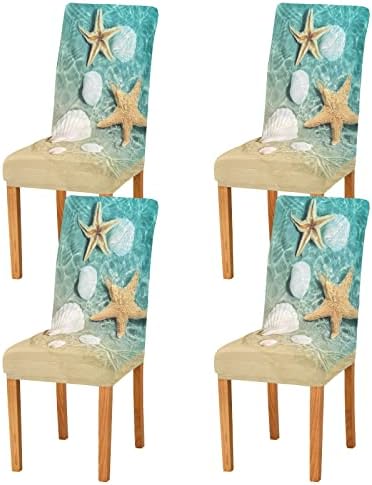 ALAZA Dining Chair Covers with Starfish and Seashell Design