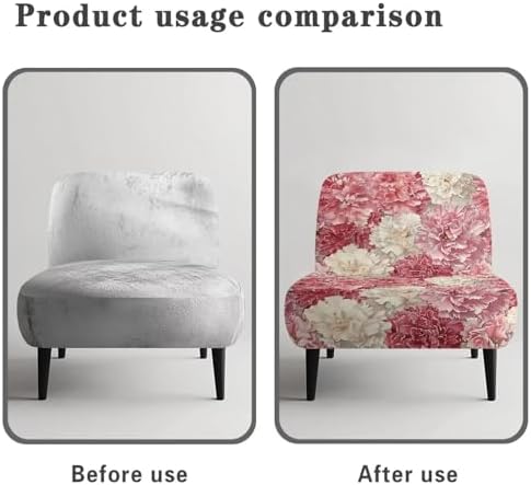 Pink White Flower Armless Chair Cover with Elastic Bottom