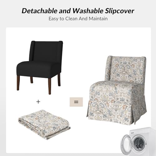 HULALA Home Armless Accent Chair with Removable Floral Slipcover
