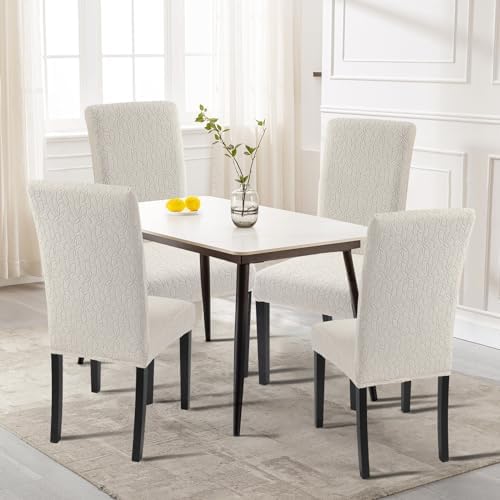 SearchI Jacquard Dining Chair Covers Set of 6 Beige Floral