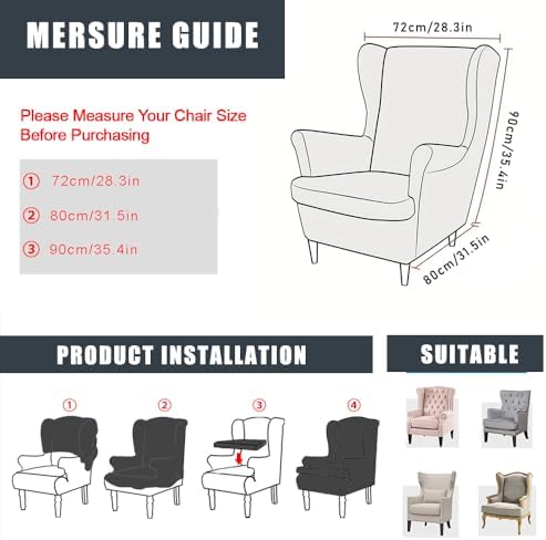 NILUOH Stretch Wingback Chair Cover 2-Piece