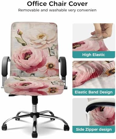 DecorLovee Pink White Floral Office Chair Cover